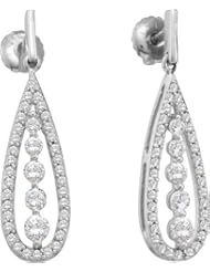14K White Gold 0.75CT White Diamond Journey Tear Drop Fashion Earring