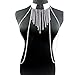 FM FM42 Silver-Tone Women Multi Crystal Tassels Harness Body Chain with Choker Collar Necklace BC1012
