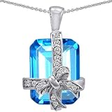 Candygem 925 Sterling Silver Simulated Blue Topaz Gift Box Pendant()