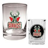 Milwaukee Bucks NBA Rocks Glass & Square Shot Glass Set - Primary Logo