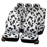 White Black Cow Print Seat Cover, Front Bucket Airbags Ready and Rear Seat 60/40 Split Bench Seat Cover Fb122 White 115