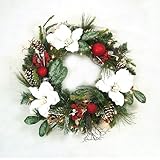 24 Pre-Lit Magnolia, Berry and Pinecones Christmas Wreath Clear and Frost Lights