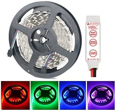 HML Dual-Row 5M Non-Waterproof 600 x 5050 SMD RGB Light LED Strip Lamp with HML RGB controller Set (12V) , RGB