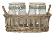 Hand Woven Grey Brown Willow Basket with 2 Glass Pickle Jars 10 1/2"L x 6"W x 5 3/4"H Set / 2