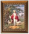 Good Shepherd in Wood Frame with Golden Trim, 11.25" x 13.25" - MADE IN ITALY