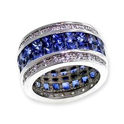 Diamond Cut Stone Cubic Zirconia Signity e Sapphire Blue Criado em Sterling Silver Ring Eternity Classic