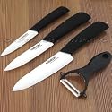 RIMON CERAMIC KNIVES SET (4" + 5" + 6" PEELER) LOT OF 4 4PCS 4IN 5IN 6IN 4-INCH 5-INCH 6-INCH KITCHEN CUTLERY WHITE BLADE BLACK ABS HANDLE CHEFS PARING PEELING SLICING UTILITY SHARP CUTTING