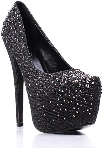 Black Color Narrow Slip on Sexy Blink Glitter Ladies Pump Prom Wedges Platform Womens 6" High Heels New Without Box (10)