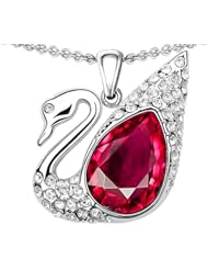 Candygem 925 Sterling Silver .75inch Love Swan Pendant with Lab Created Ruby. Free 18 Inch Silver Chain, Free Gift Box.