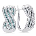 14K White Gold 1.0 Carat White and Treated Blue Diamond "X" Earrings