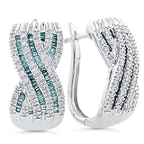 10K White Gold 1.0 Carat White and Treated Blue Diamond X Earrings