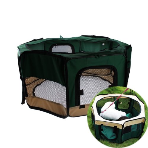 Green Portable Pet Tent Playpen Kennel (8 Panel), X-Large Size