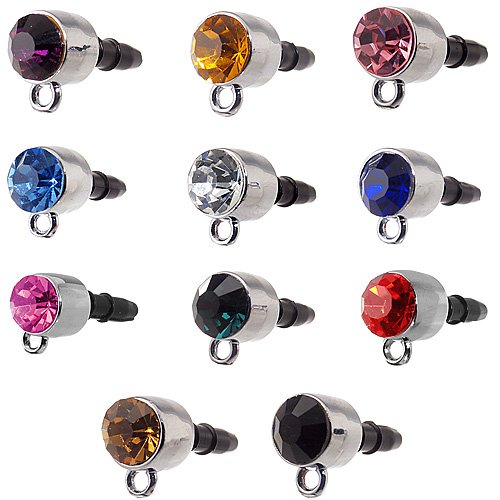 Pack of 6 Gemstone Dust Proof Dust Plug iPhone,iPod,iPad Speaker Plug Plugy - Assorted Colors