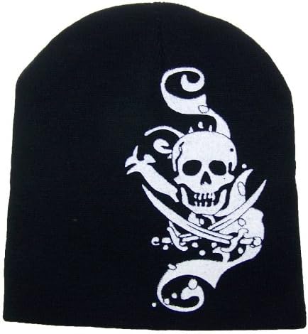 Best Winter Hats Print Pirate Skull and Swords Winter Skull Cap (One Size) - Black