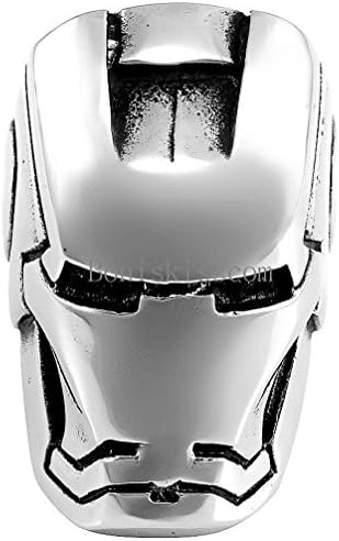 Janestore Men Silver Stainless Steel IronMan Band Iron Helmet Head Robert Ring