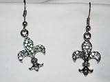Bling Bling Fleur De Lis Earrings, New Orleans Saints NFL, Dark Silver/Black with Rhinestones
