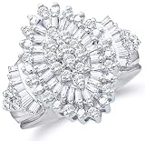 10k White and Yellow Two 2 Tone Gold Large Marquise Shape Cluster Round Cut & Baguette Diamond Engagement Ring 19mm (1.03 cttw)