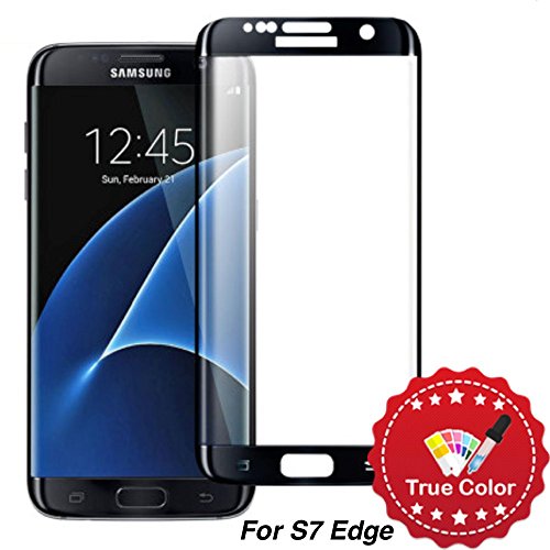 Samsung S7 edge True Color Grade Full Cover Curved Tempered Glass Screen Protector (1 Pack) Super Hard 0.33mm By GoodPrice 2.5d-Extreme Hard Series (Ture Color Black)