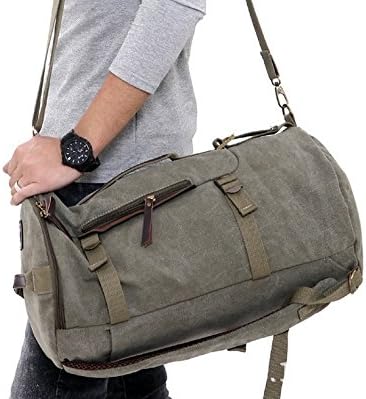 Xiebag Portable Men's Canvas Backpack Outdoor Hiking Travel Rucksack Gym Satchel Duffle Luggage Bag Army Green