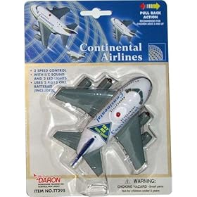  Continental Airlines Pullback Toy Airplane With Lights and Sound