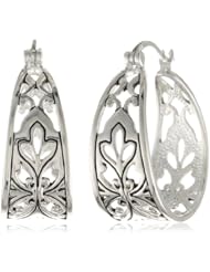 Sterling Silver Bali Inspired Filigree Triangle Shape Hoop Earrings (1.0" Diameter)