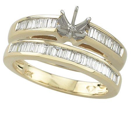 14K Yellow Gold Diamond Wedding Set Semimount