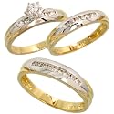 14k 2-Tone (Yellow & White) Gold Trio 3-piece His (5mm) & Hers (4mm) Wedding Band Set, w/ 0.50 Carat Brilliant Cut Diamonds; (Men's Size 9 to 12; Ladies' Size 6 to 8)