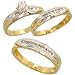 14k 2-Tone (Yellow & White) Gold Trio 3-piece His (5mm) & Hers (4mm) Wedding Band Set, w/ 0.50 Carat Brilliant Cut Diamonds; (Men\'s Size 9 to 12; Ladies\' Size 6 to 8)
