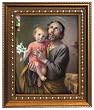 Saint Joseph in Wood Frame with Golden Trim, 11.25" x 13.25" - MADE IN ITALY