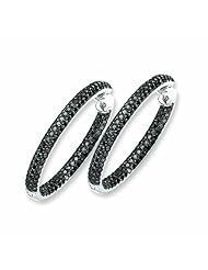 Genuine 14K White Gold Black Diamond In-Out Hoop Earrings 8.25 Grams of Gold