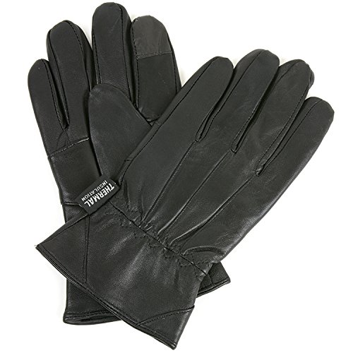Mens Touch Screen Gloves Leather Thermal Lined Phone Texting Gloves