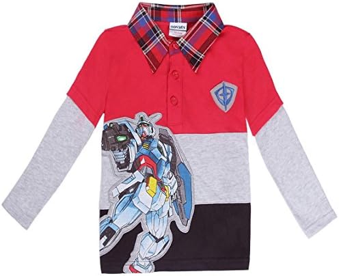 Transformers Little Boys' Spring Fall Long-Sleeve Lapel Cartoon Casual Embroidered Cotton T Shirts,Red,6T(5-6Y)