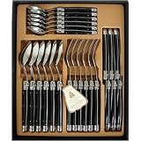 Black Handles Laguiole Verdier Heavy Duty Menagere Cutlery Set 24 pc in Gift box