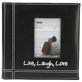 Pioneer Embroidered Stitched Leatherette Photo Album 9-Inch by 9-Inch, Black Live/Laugh/Love
