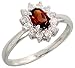 14 Karat Weissgold Stein Trauben Ring, mit 0.25 Karat Brilliantschliff Diamanten & 0.46 Karat Ovalschliff Garnet Stein, (11mm) breit