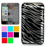 Durable Two Piece Front and Back Protective Hard Shell Crystal Cover Case for Apple iPod Touch 4th Generation + Mirror Screen Protector for Apple iPod Touch 4th Generation (Many Color Available), Silver Zebra