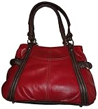 Women's Tignanello Purse Handbag Leather Knots of Fun Shopper Glam Red/Dark Brown