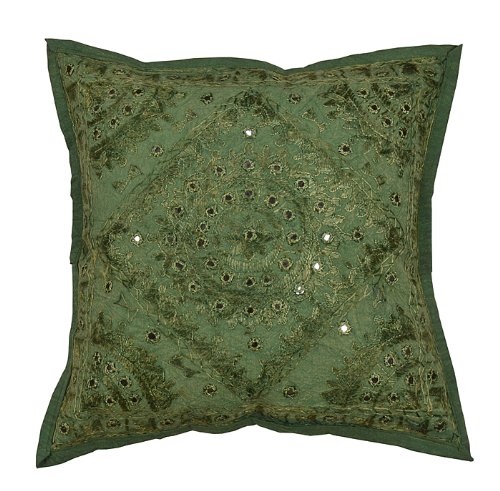 Imagen 2 de Cojín Hecho a mano adornado con bordado a mano pesada y tamaño Mirror Work 16 x 16 pulgadas Juego de 2 piezas