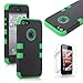 Masione™ Deluxe Hybrid High Impact Soft Silicone + Hard PC Case Cover for Apple iPhone 5S 5 5G with Screen Protector and Stylus (Black+Green)