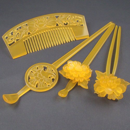 花魁簪(かんざし)4点セット 卵甲 牡丹 成人式 結婚式 振袖用 袴 花魁 踊り