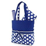 Belvah Large Quilted Polka Dot 3pc Diaper Bag (Royal/ White)