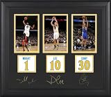 Dorell Wright, Monta Ellis, and David Lee Framed 4x6 Photographs | Details: Golden State Warriors, with Facsimile Signatures and Jersey Number Replica Miniatures