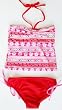 Girls 7-16 2PC Bandeau Tankini Swimsuit - Red/Pink Print