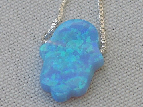 Petite Blue Opal Hamsa Necklace and 925 Silver Chain