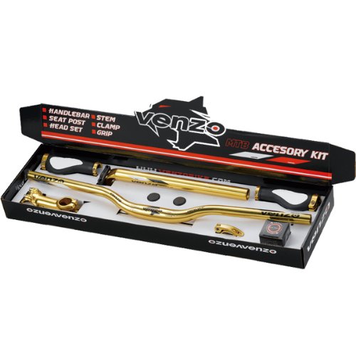 Mountain Bike Downhill Handlebar Grips Stem Seatpost Headset Kit Gold