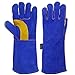 KIM YUAN Extreme Heat/Fire Resistant Gloves Leather with Kevlar Stitching, Mitts Perfect for Welding/Oven/Grill/BBQ/Mig/Fireplace/Stove/Pot Holder/Tig Welder/Animal Handling, (14in-blueyellow)