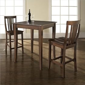 Crosley Furniture 3 Piece Pub Dining Set with Cabriole Leg and Shield Back Stools in... by Crosley Furniture