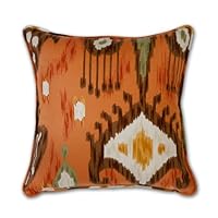 Throw Pillow Decorative for Couch, Sofa, Brown Ikat 18' x 18' Green & Cinnamon Color Cover with Insert