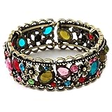 Brushed Goldtone and Multi Color Stones Bangle Bracelet