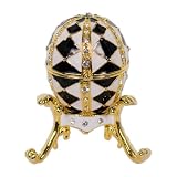 Ivory and Ebony Egg Shaped Jewelry Trinket Box in Czech Preciosa Crystals